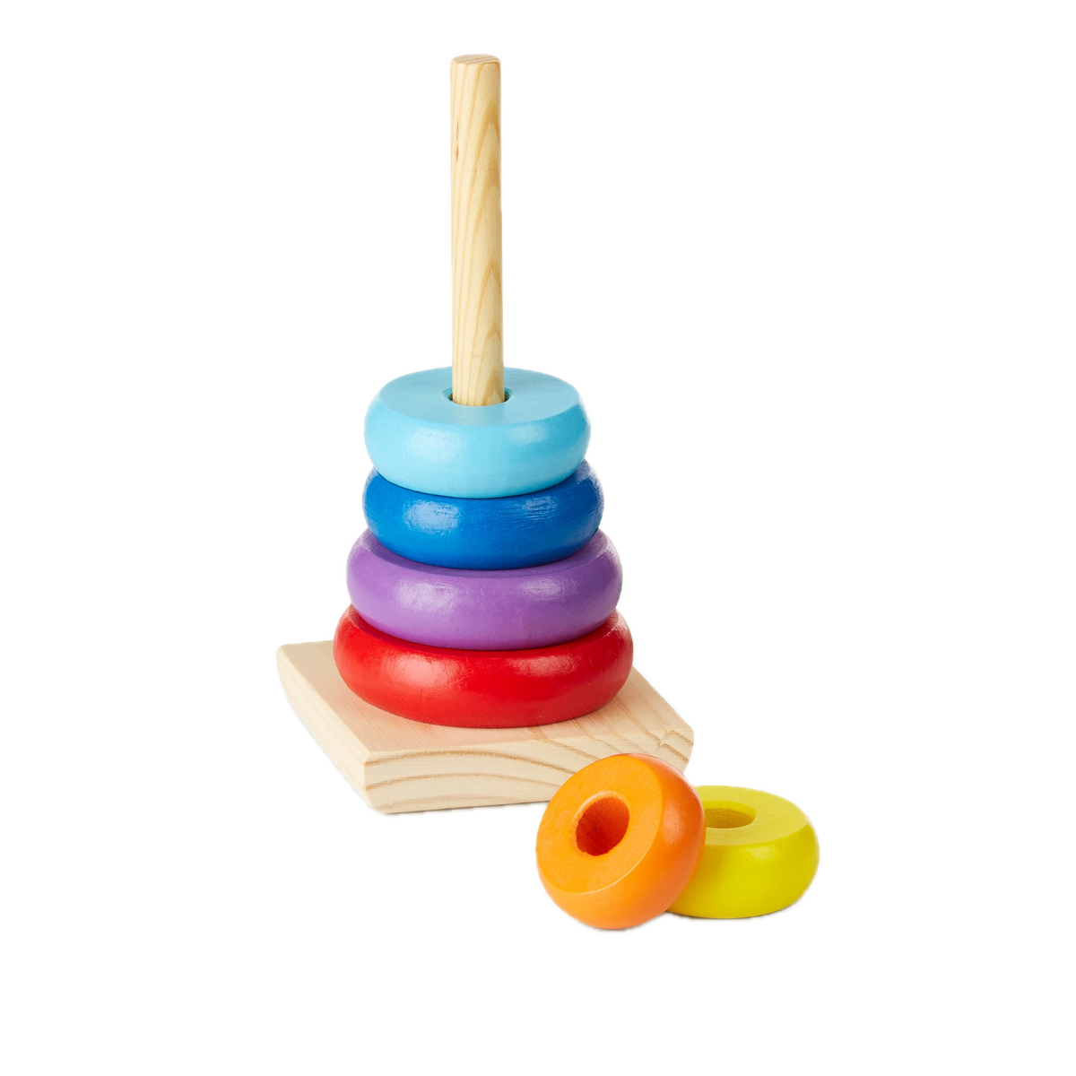 Melissa & Doug Rainbow Stacker 51009, base with rings partly stacked
