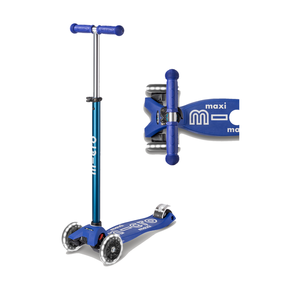 Micro Maxi LED Scooter, blue/white scooter, side view