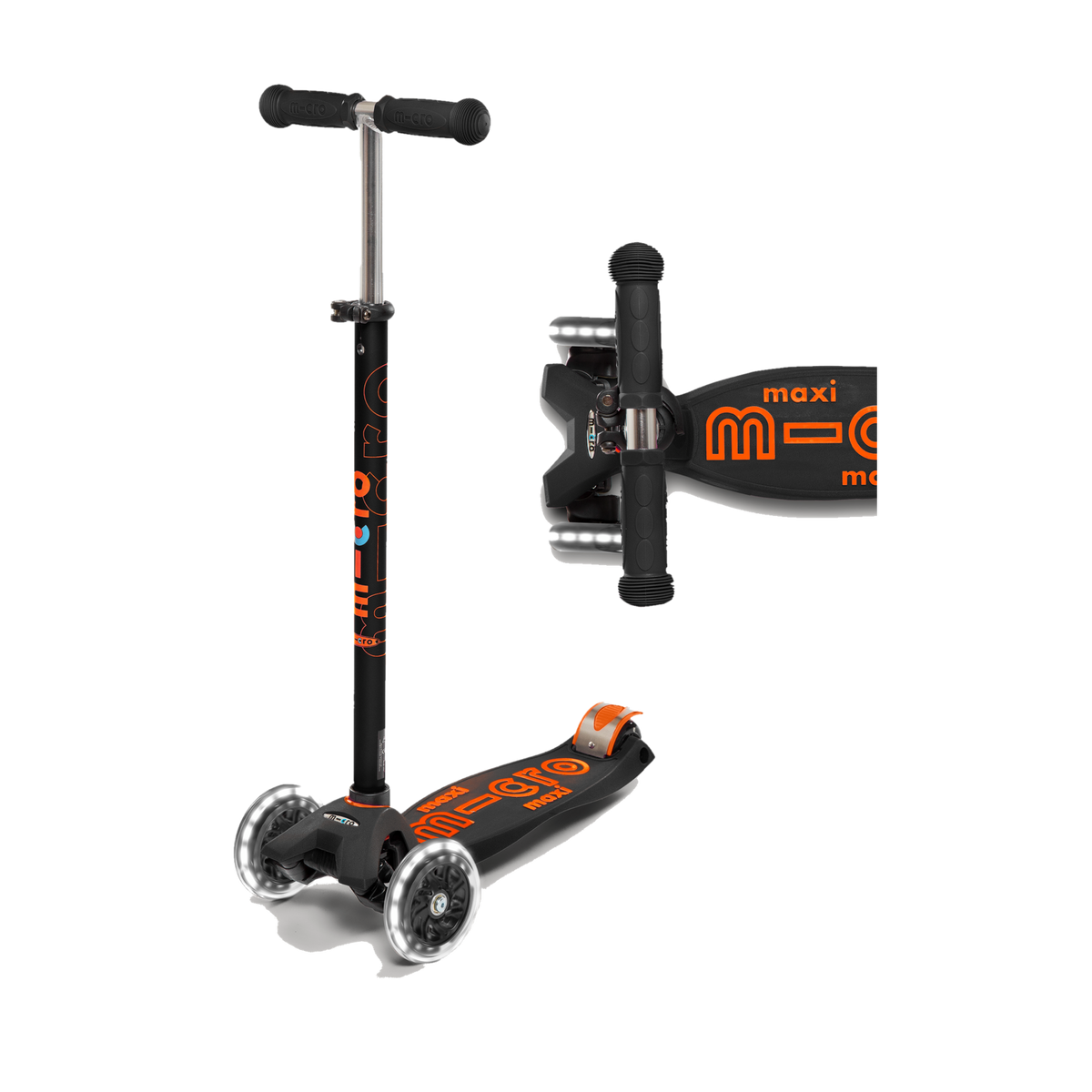 Micro Maxi LED Scooter, black/orange scooter, side view