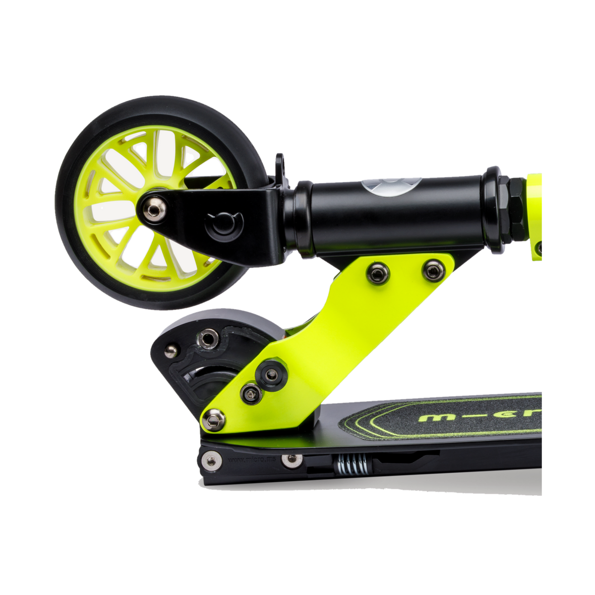 Micro Rocket 2.0 Scooter, neon yellow front wheel and fold