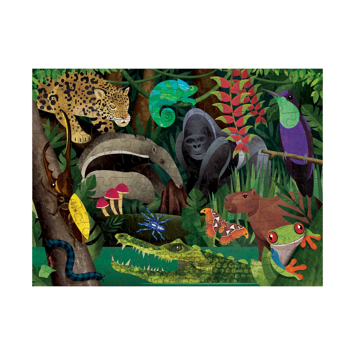 Mudpuppy Rainforest Above & Below Puzzle, finished forest-floor side