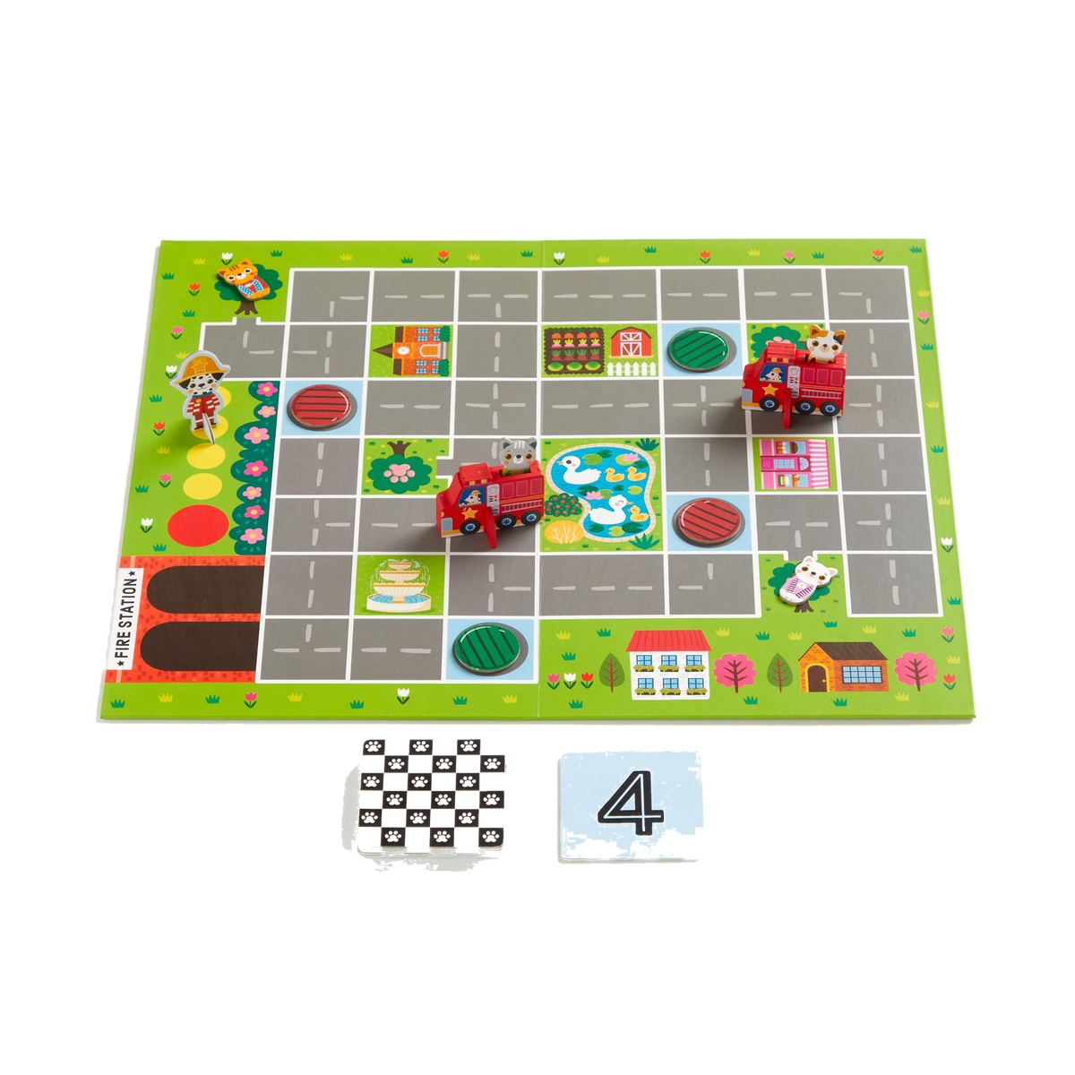 Mudpuppy Fire Engine Rescue! Cooperative Board Game, game board set up