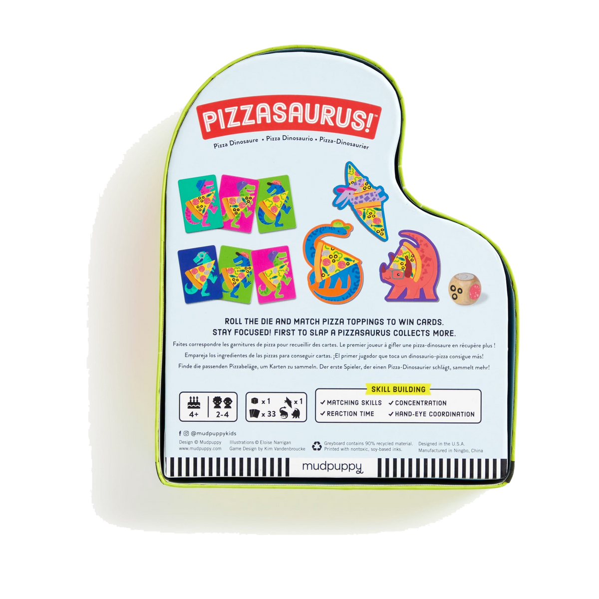 Mudpuppy Pizzasaurus! Shaped Box Game, box back