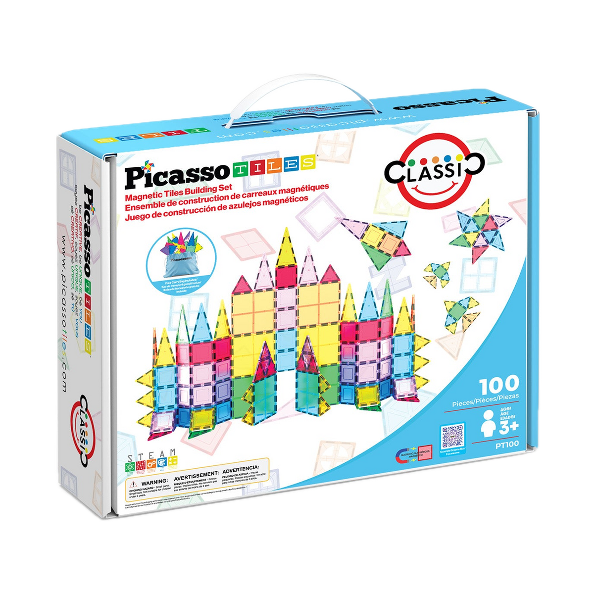 PicassoTiles Classic Starter Set PT100, 100 Pieces, box front
