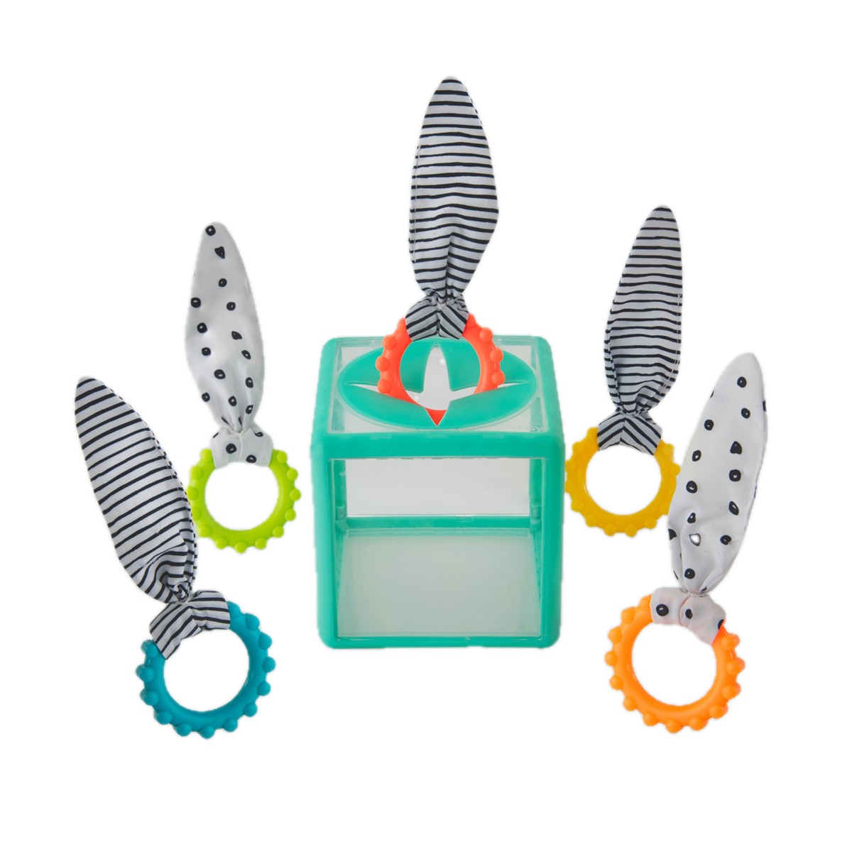 Sassy Rainbow Ring Drop 80986, box and rings from the front