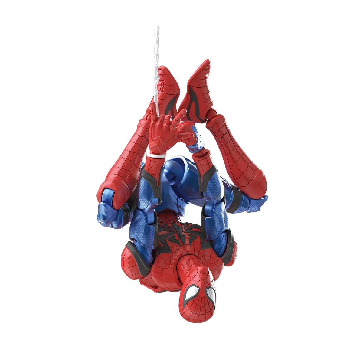 Blokees Marvel Rivals Champion Class 06 Spider-Man, hanging upside down from a web line