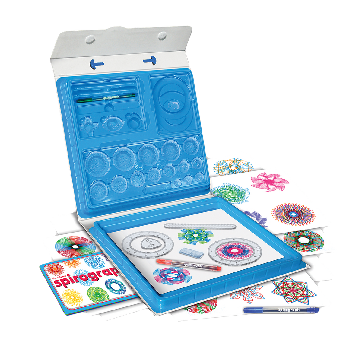 Spirograph Deluxe Set, open carry case with wheels and designs