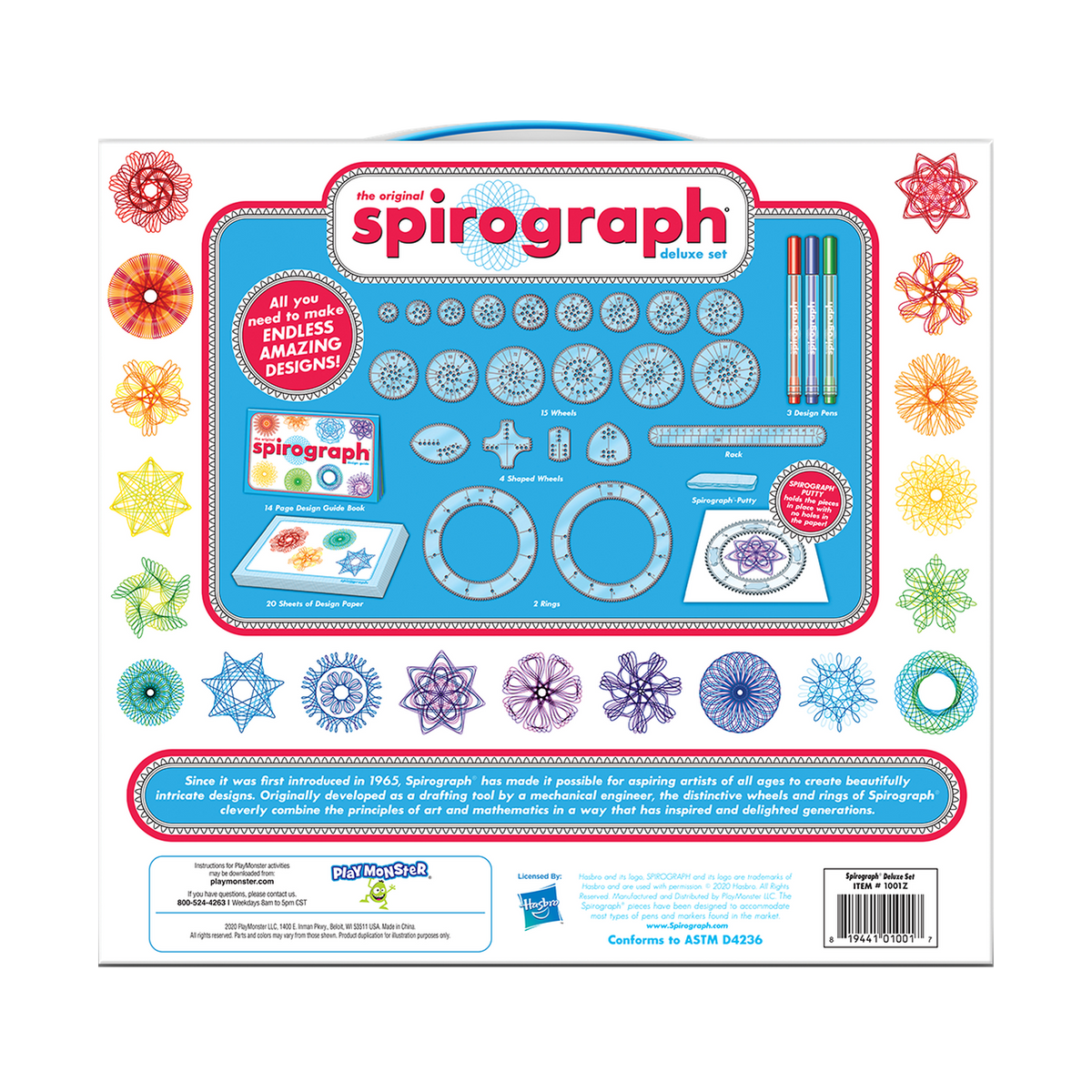 Spirograph Deluxe Set, box back with contents