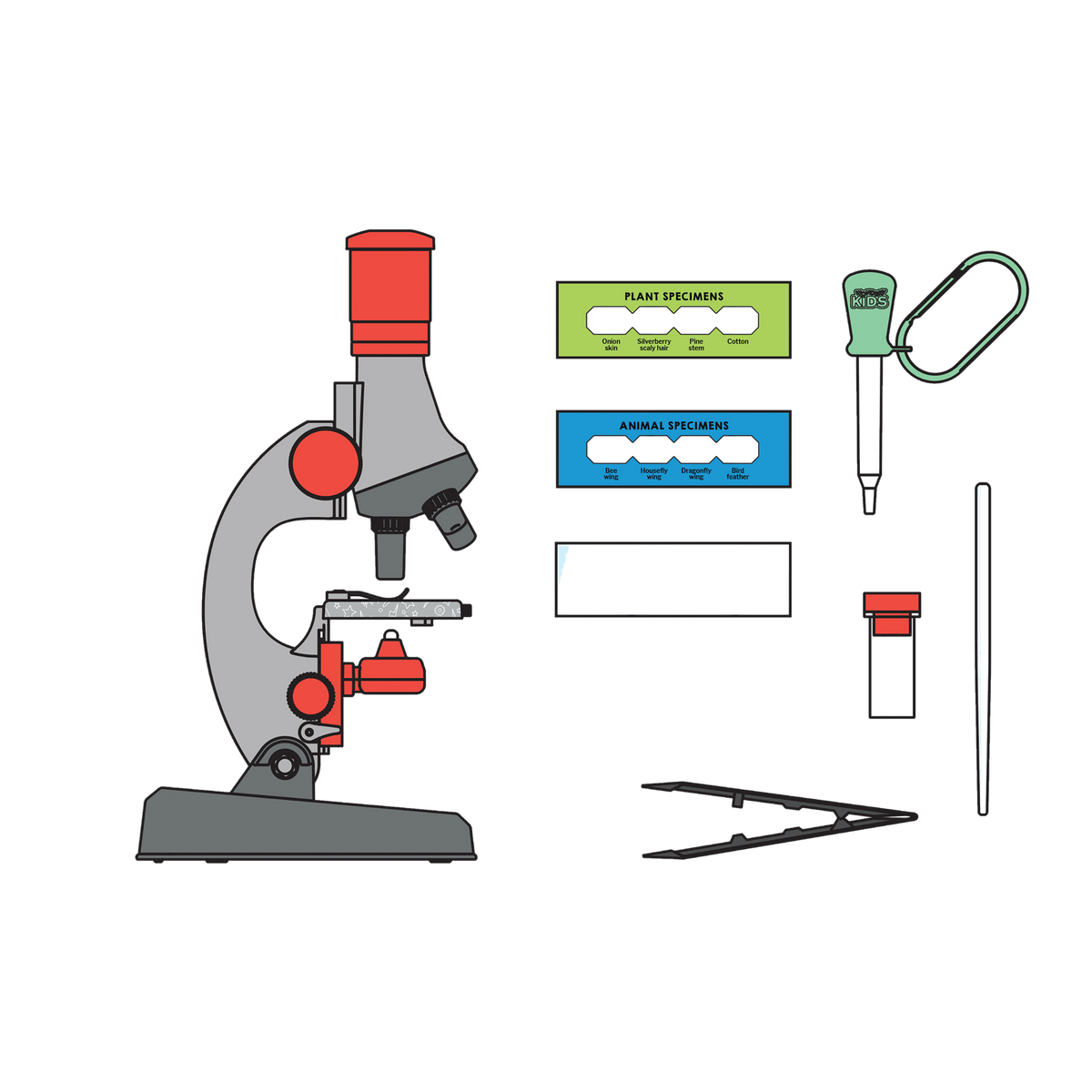 Thames & Kosmos Wow in the World Kids’ Microscope & Biology Kit 545011, kit contents