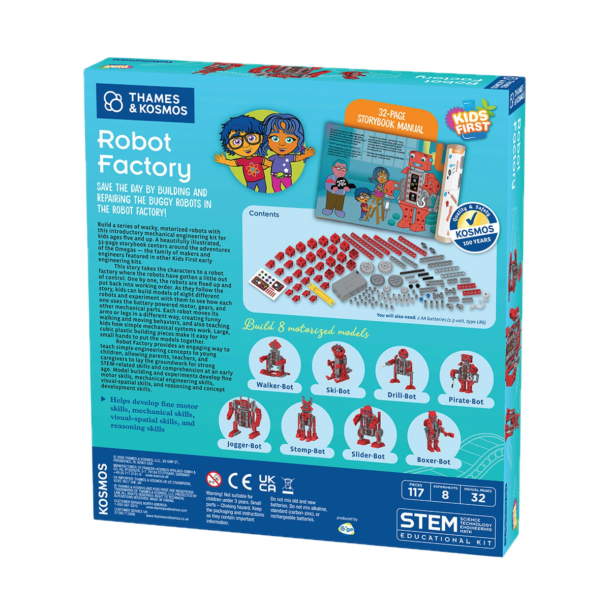 Thames & Kosmos Kids First Robot Factory, box back at an angle