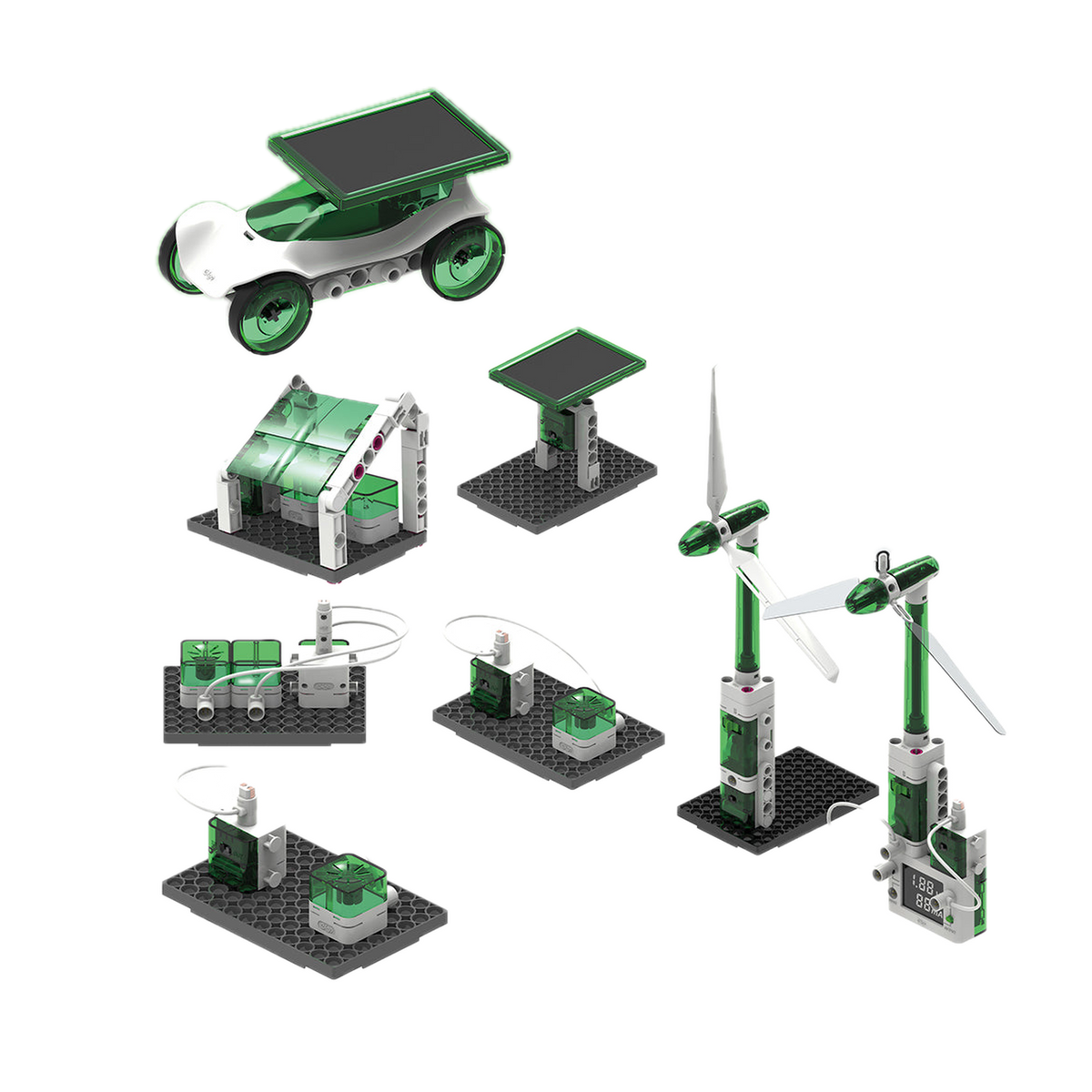 Thames & Kosmos Renewable Energy Lab, models built from the kit