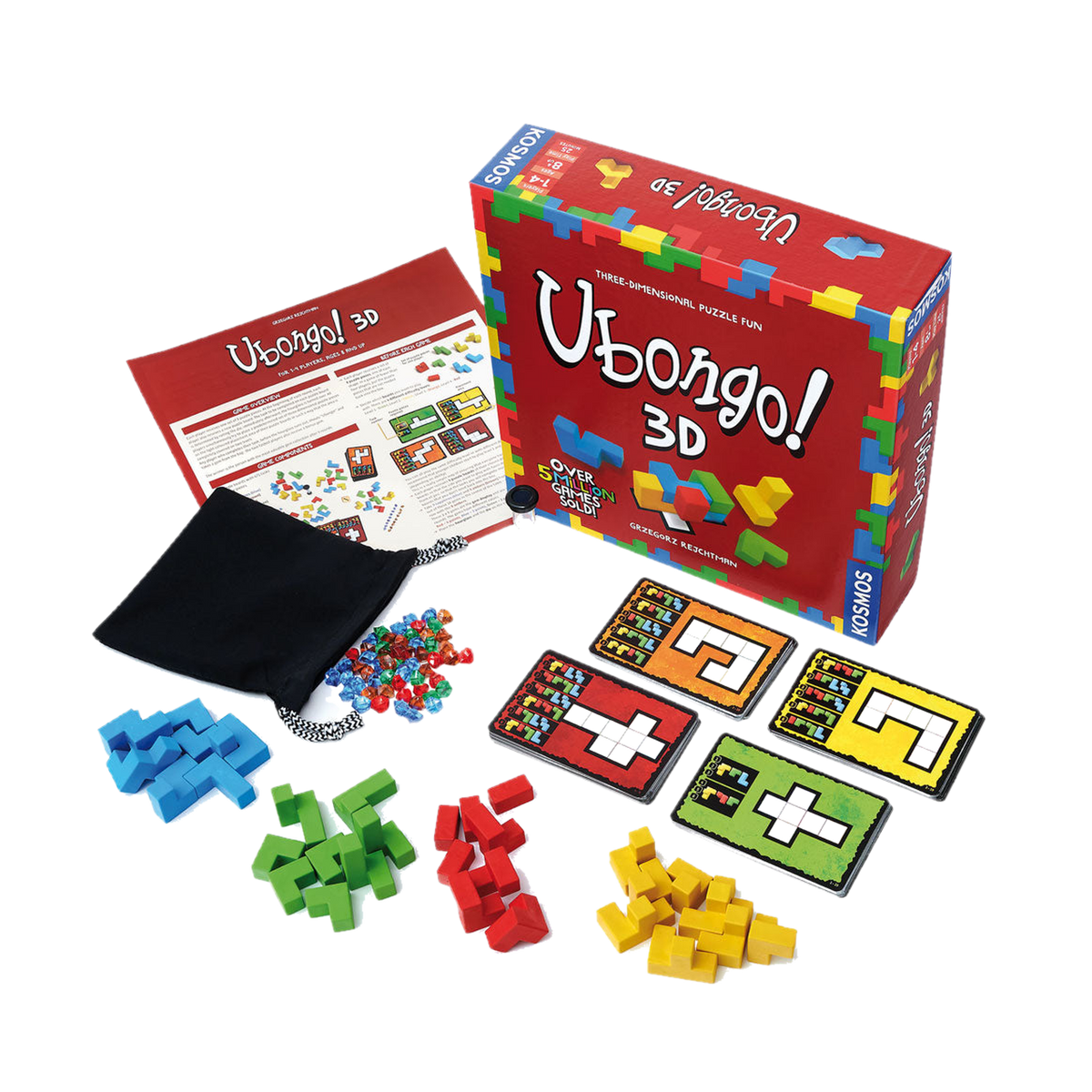 Thames & Kosmos Ubongo 3D 694258, box with blocks and puzzle cards