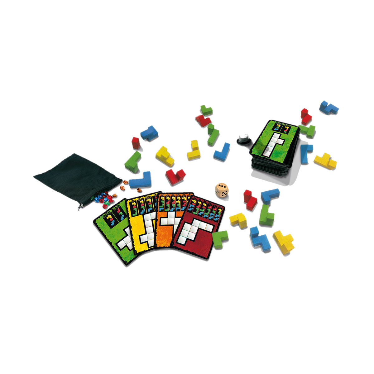 Thames & Kosmos Ubongo 3D 694258, game contents laid out