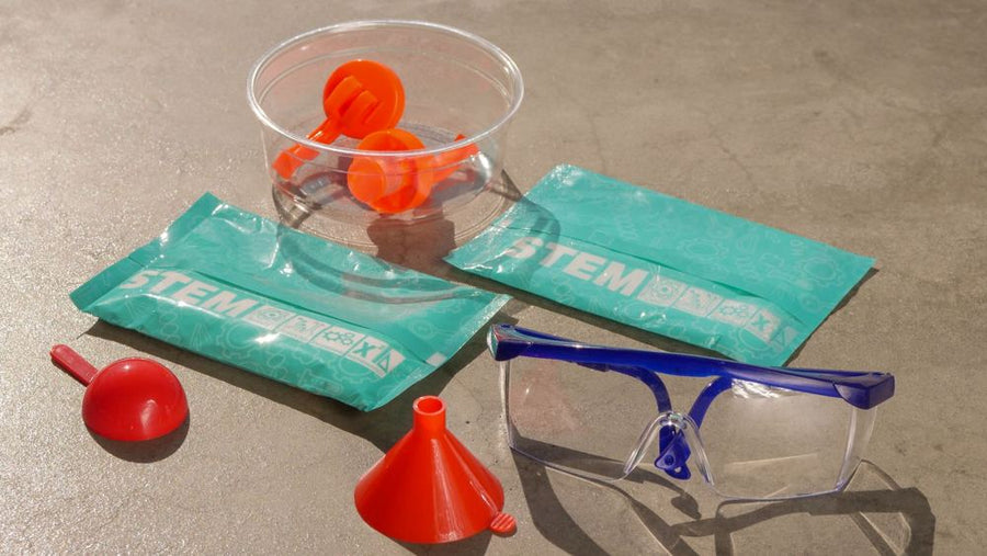 Science kit pieces and safety goggles